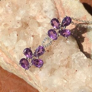 PEAR PURPLE AMETHYST & WHITE TOPAZ 925 STERLING SILVER PENDANT & 18 INCH CHAIN